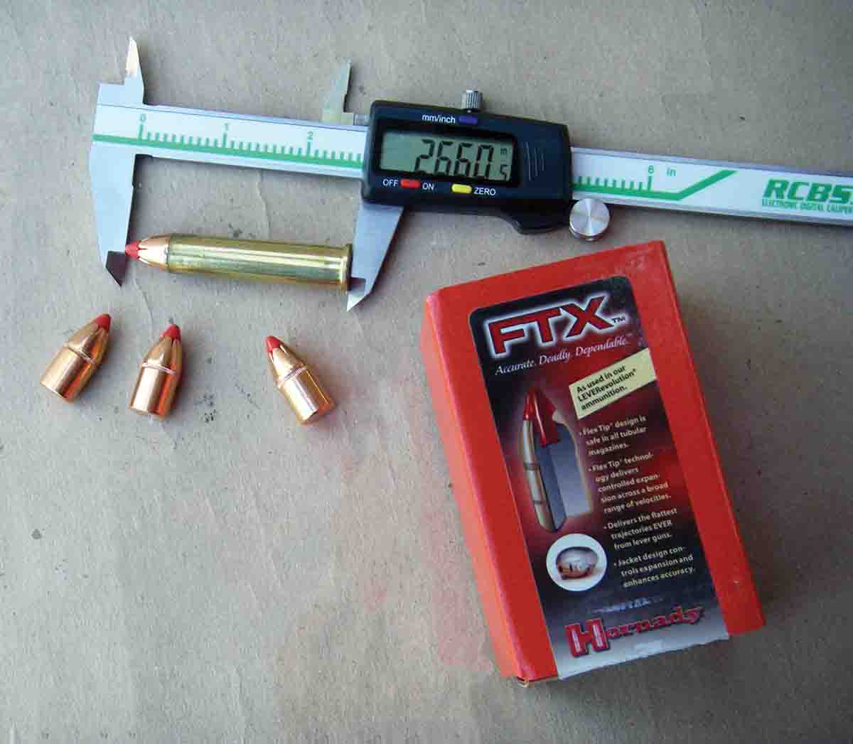 When handloading for lever-action rifles chambered for the .45-70, cases will generally need to be trimmed to 2.040 inches to accommodate the longer nose length of the Hornady 325-grain FTX bullet. However, some rifles might allow cases to be left full length, which results in an overall cartridge length of around 2.660 inches.